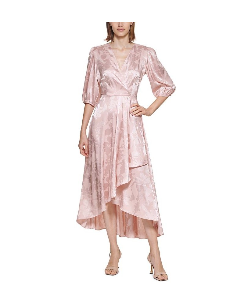 Women's Floral Jacquard Faux-Wrap Dress Blush $45.38 Dresses