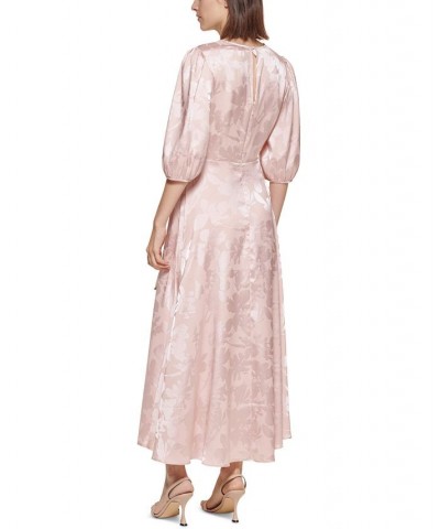 Women's Floral Jacquard Faux-Wrap Dress Blush $45.38 Dresses