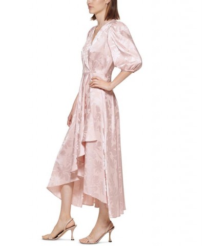 Women's Floral Jacquard Faux-Wrap Dress Blush $45.38 Dresses