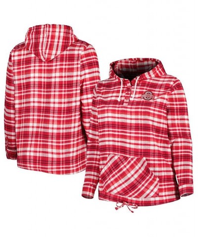 Women's Scarlet Black Ohio State Buckeyes Plus Size Mainstay Plaid Henley Raglan Pullover Hoodie Red $28.70 Sweatshirts