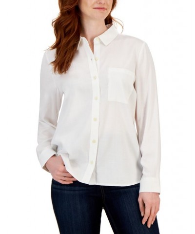 Women's Button-Up Perfect Long-Sleeve Shirt White $14.25 Tops