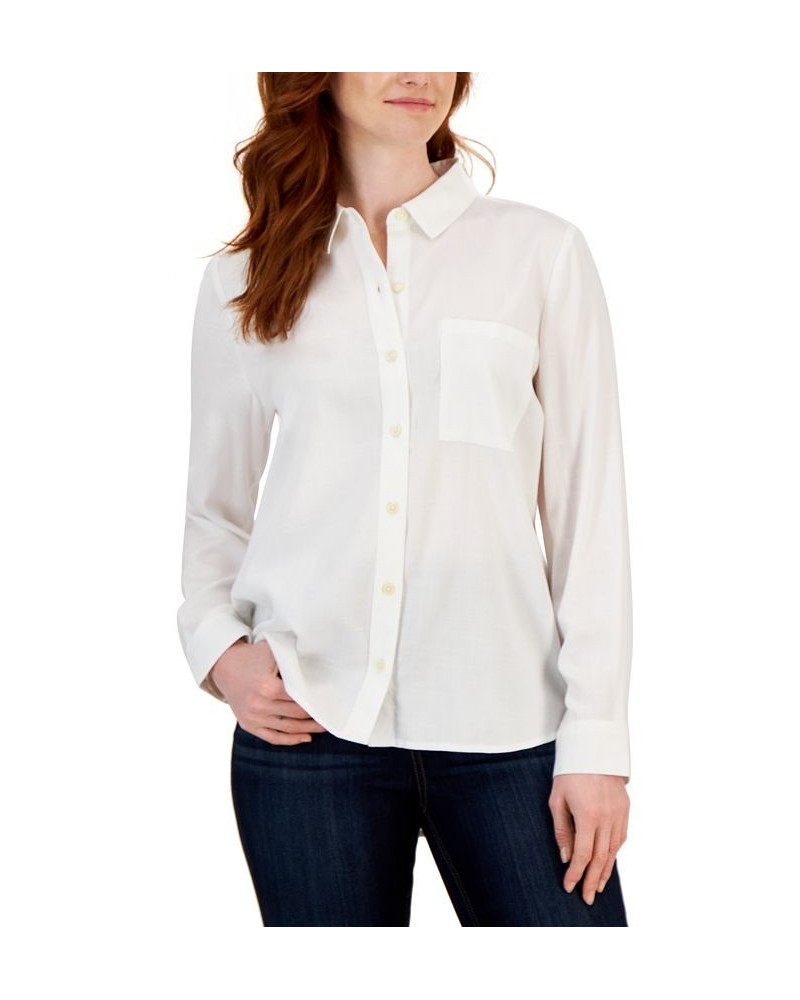 Women's Button-Up Perfect Long-Sleeve Shirt White $14.25 Tops