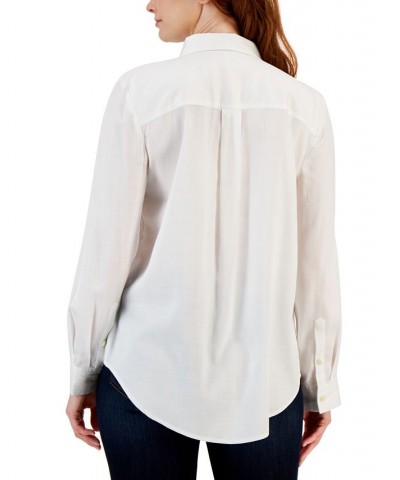 Women's Button-Up Perfect Long-Sleeve Shirt White $14.25 Tops