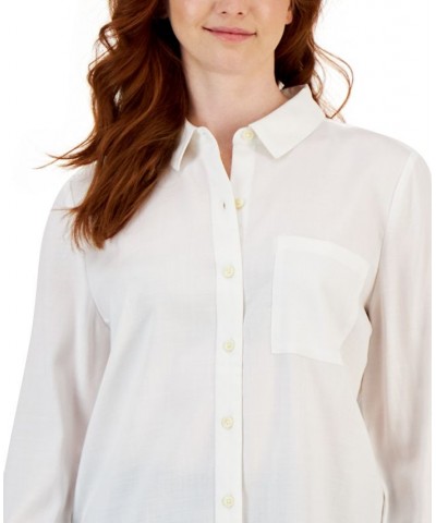 Women's Button-Up Perfect Long-Sleeve Shirt White $14.25 Tops