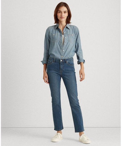 Petite Mid-Rise Straight Jean Petite & Petite Short Lengths Ocean Blue Wash Denim $62.50 Jeans