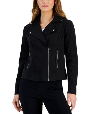 Women's Twill Moto Jacket Black $28.22 Jackets
