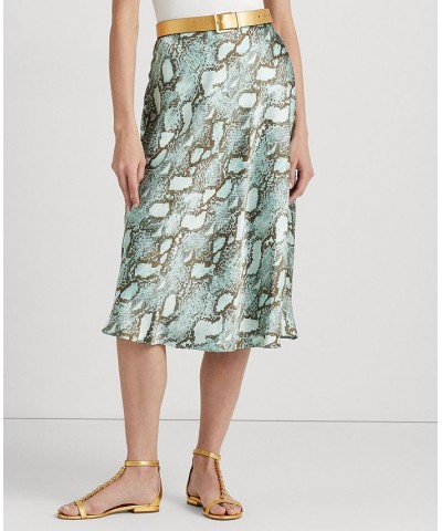 Women's Snakeskin-Print Satin Charmeuse A-Line Skirt Turquoise Multi $39.10 Skirts