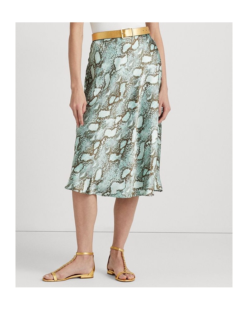 Women's Snakeskin-Print Satin Charmeuse A-Line Skirt Turquoise Multi $39.10 Skirts