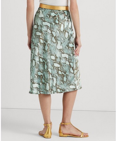 Women's Snakeskin-Print Satin Charmeuse A-Line Skirt Turquoise Multi $39.10 Skirts