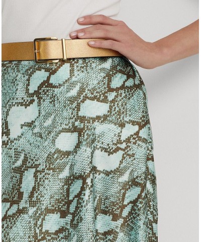 Women's Snakeskin-Print Satin Charmeuse A-Line Skirt Turquoise Multi $39.10 Skirts