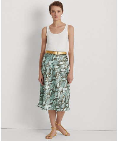 Women's Snakeskin-Print Satin Charmeuse A-Line Skirt Turquoise Multi $39.10 Skirts