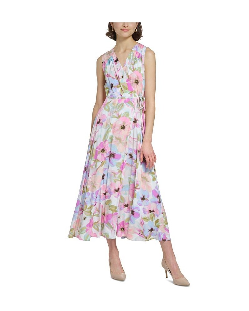 Women's Floral-Print Sleeveless Wrap Dress Cream Multi $59.04 Dresses