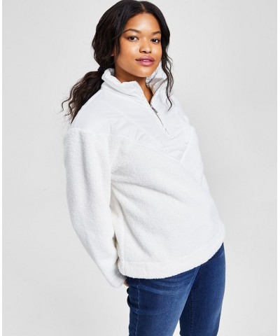 Women's Mixed Media Quarter-Zip Pullover White $15.45 Tops