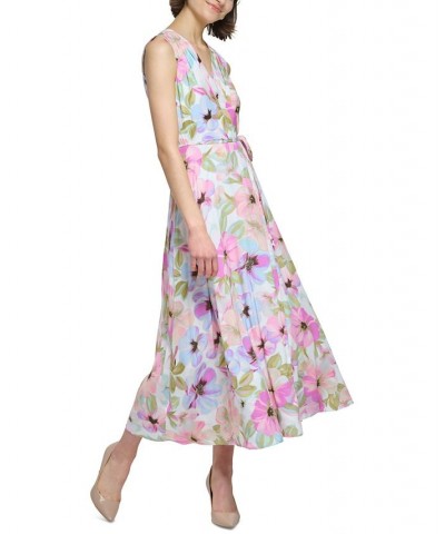 Women's Floral-Print Sleeveless Wrap Dress Cream Multi $59.04 Dresses