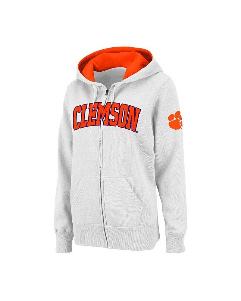 Women's Stadium Athletic White Clemson Tigers Arched Name Full-Zip Hoodie White $27.30 Sweatshirts