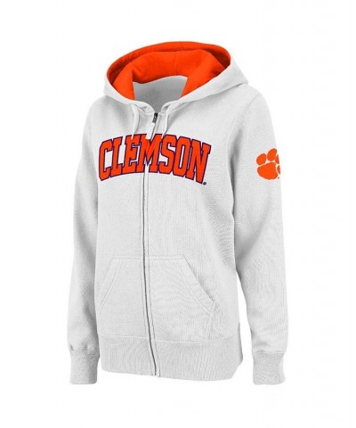 Women's Stadium Athletic White Clemson Tigers Arched Name Full-Zip Hoodie White $27.30 Sweatshirts