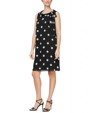 Women's Polka-Dot Bow-Neck Dress Black Ivory $41.28 Dresses