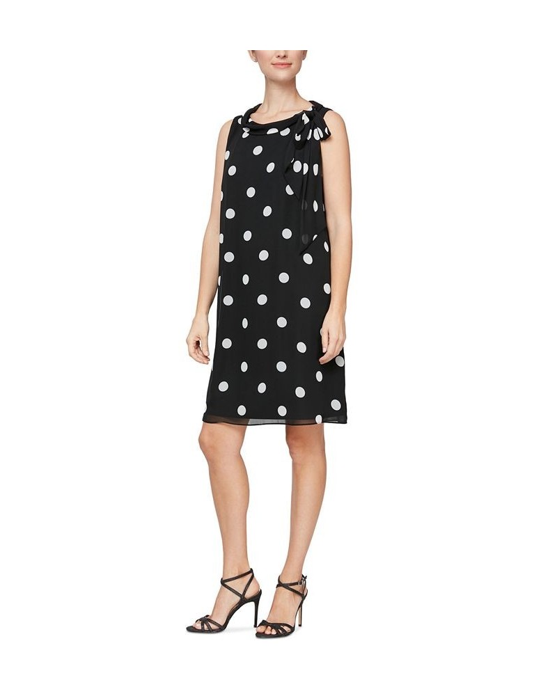 Women's Polka-Dot Bow-Neck Dress Black Ivory $41.28 Dresses