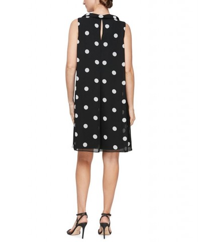 Women's Polka-Dot Bow-Neck Dress Black Ivory $41.28 Dresses