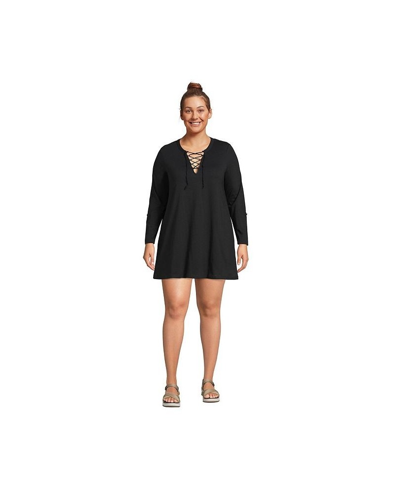 Women's Plus Size Cotton Jersey V-neck Tunic Swim Cover-up Shirtdress $26.38 Swimsuits