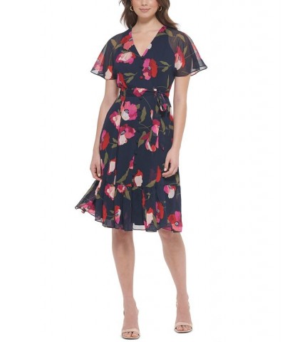 Petite Floral-Print Chiffon Tie-Waist Dress Indigo Multi $37.73 Dresses