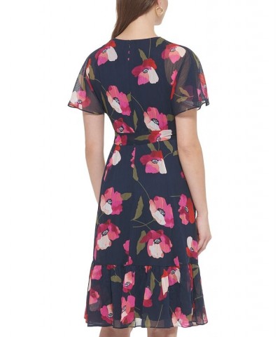 Petite Floral-Print Chiffon Tie-Waist Dress Indigo Multi $37.73 Dresses