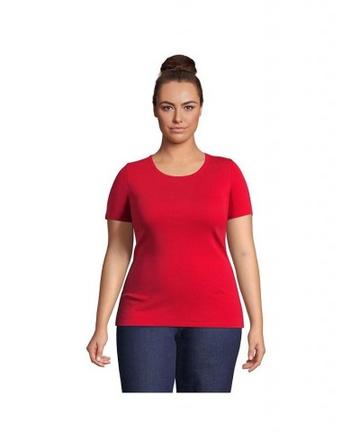 Women's Plus Size Cotton Rib Short Sleeve Crewneck T-shirt Compass red $18.43 Tops