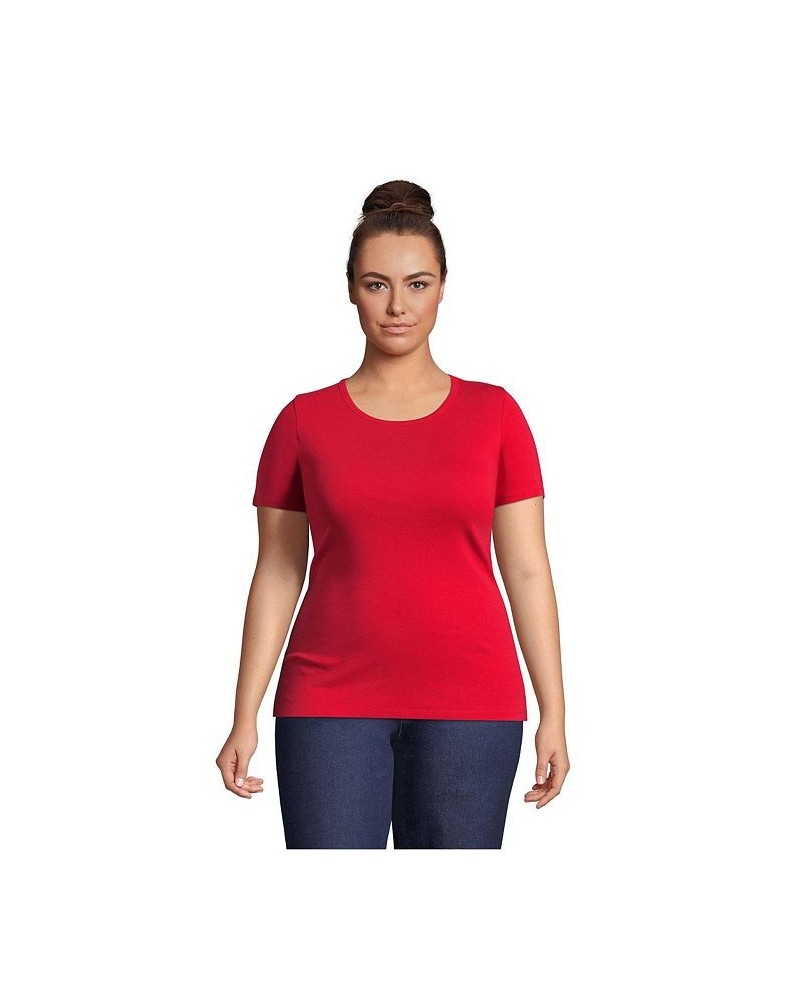 Women's Plus Size Cotton Rib Short Sleeve Crewneck T-shirt Compass red $18.43 Tops