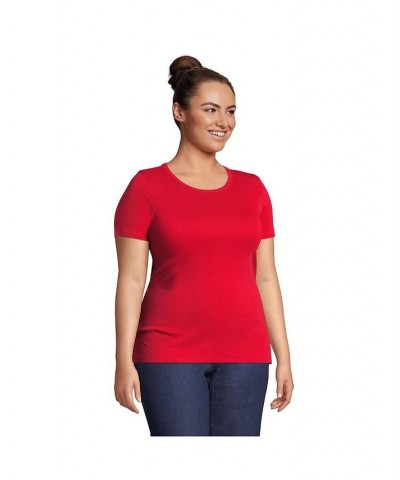 Women's Plus Size Cotton Rib Short Sleeve Crewneck T-shirt Compass red $18.43 Tops