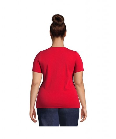 Women's Plus Size Cotton Rib Short Sleeve Crewneck T-shirt Compass red $18.43 Tops