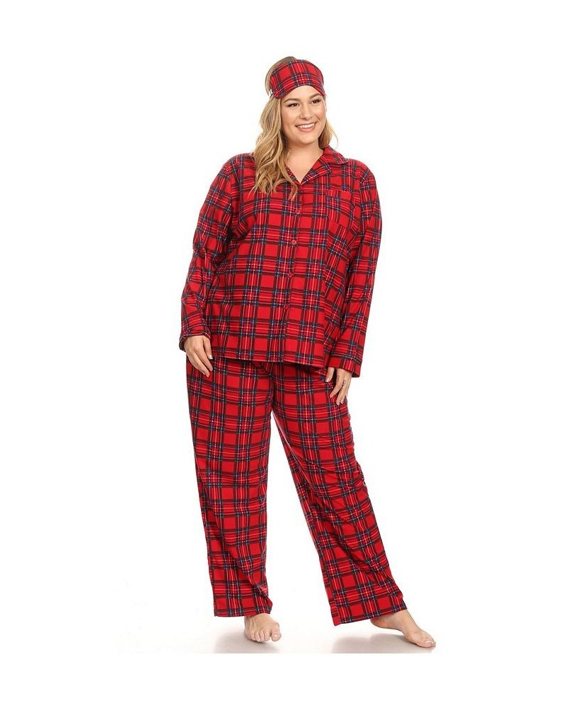 Plus Size 3-Piece Pajama Set Red Plaid $26.00 Sleepwear