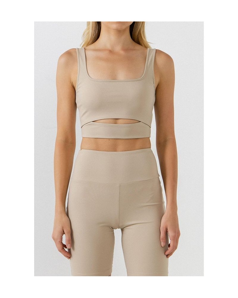 Women's Cut-Out Tank Top Khaki $16.00 Tops