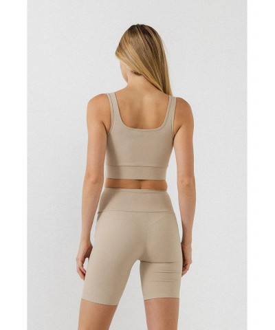 Women's Cut-Out Tank Top Khaki $16.00 Tops