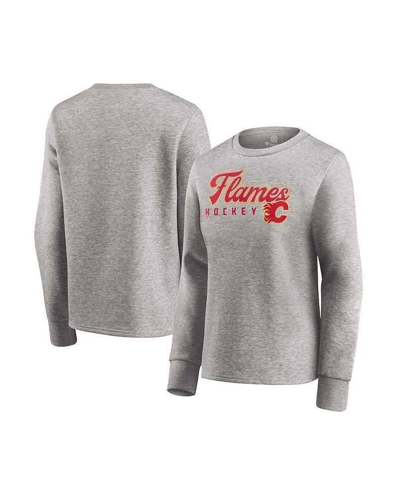 Women's Branded Heathered Gray Calgary Flames Fan Favorite Script Pullover Sweatshirt Heathered Gray $34.30 Sweatshirts