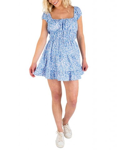 Juniors' Ditzy Daze Printed Front-Tie Ruffled Mini Dress Blue $35.25 Dresses