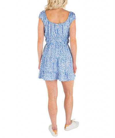 Juniors' Ditzy Daze Printed Front-Tie Ruffled Mini Dress Blue $35.25 Dresses