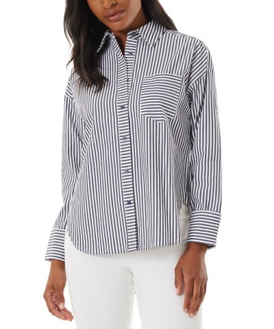 Women's Cotton Oversized Striped Shirt Collection Navy/nyc White $29.85 Tops