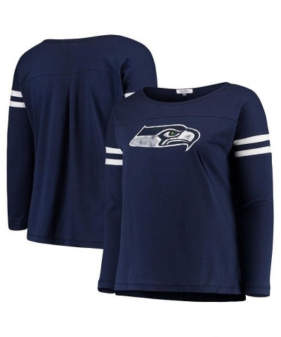 Women's College Navy Seattle Seahawks Plus Size Free Agent Long Sleeve T-shirt Navy $21.84 Tops