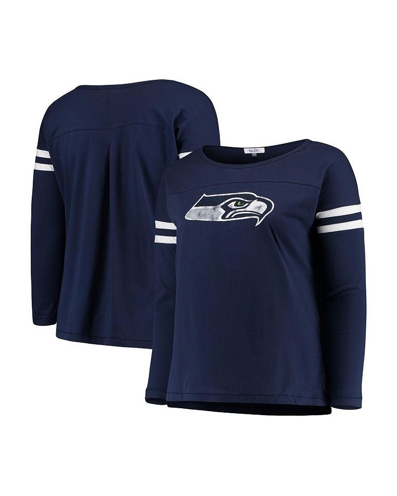 Women's College Navy Seattle Seahawks Plus Size Free Agent Long Sleeve T-shirt Navy $21.84 Tops