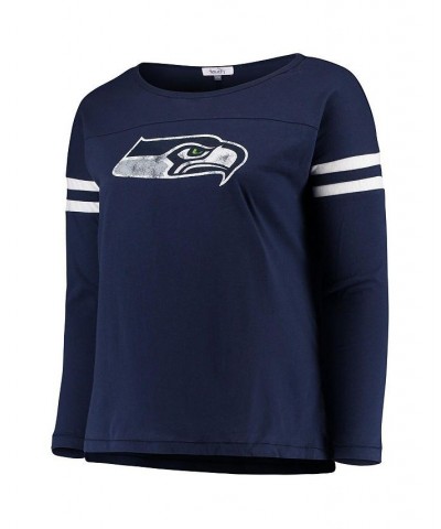 Women's College Navy Seattle Seahawks Plus Size Free Agent Long Sleeve T-shirt Navy $21.84 Tops