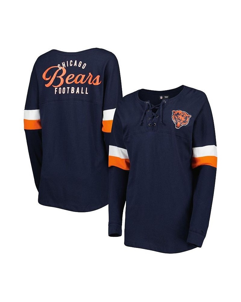 Women's Navy Chicago Bears Athletic Varsity Lace-Up Long Sleeve T-shirt Blue $25.48 Tops