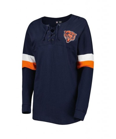 Women's Navy Chicago Bears Athletic Varsity Lace-Up Long Sleeve T-shirt Blue $25.48 Tops