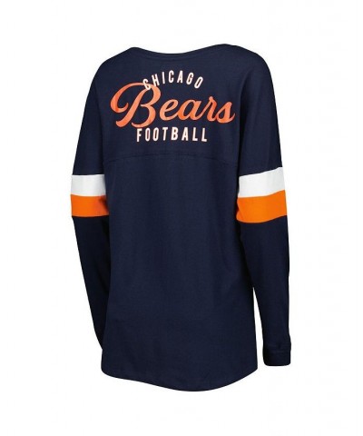 Women's Navy Chicago Bears Athletic Varsity Lace-Up Long Sleeve T-shirt Blue $25.48 Tops