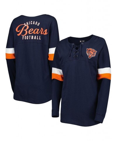 Women's Navy Chicago Bears Athletic Varsity Lace-Up Long Sleeve T-shirt Blue $25.48 Tops