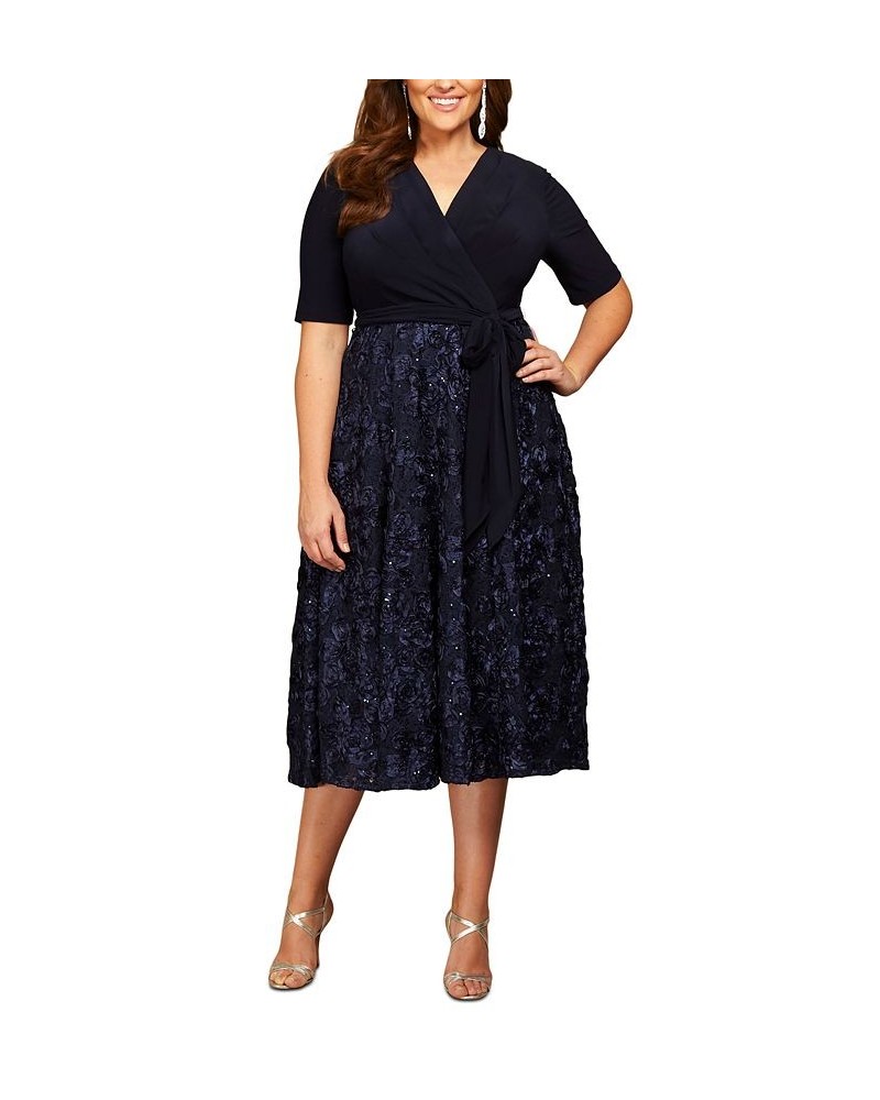 Plus Size Surplice Rosettes Dress Navy $89.64 Dresses