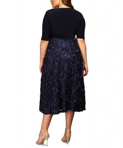 Plus Size Surplice Rosettes Dress Navy $89.64 Dresses