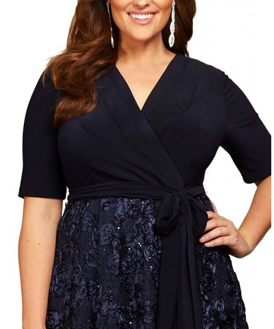 Plus Size Surplice Rosettes Dress Navy $89.64 Dresses