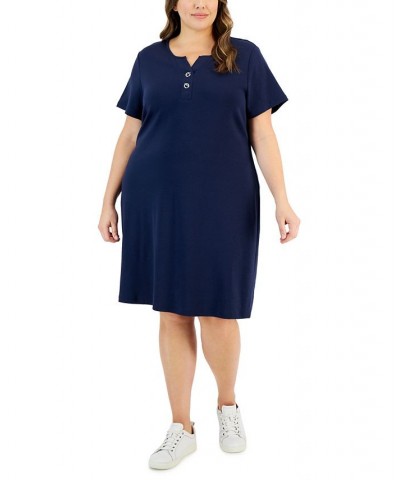 Plus Size Toggle-Neck Short-Sleeve Henley Dress Intrepid Blue $24.40 Dresses