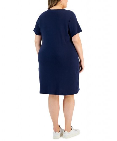 Plus Size Toggle-Neck Short-Sleeve Henley Dress Intrepid Blue $24.40 Dresses