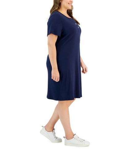 Plus Size Toggle-Neck Short-Sleeve Henley Dress Intrepid Blue $24.40 Dresses